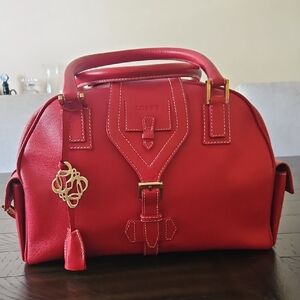 Loewe Red Leather Satchel with Gold Hardware